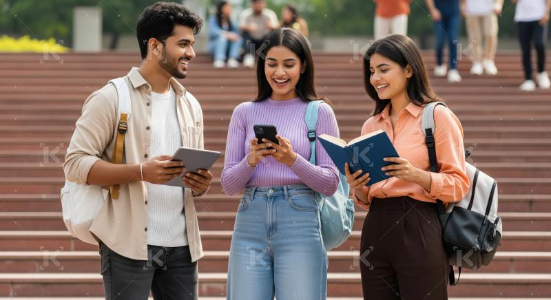 Young Indian University Students Learning Together with Tech and