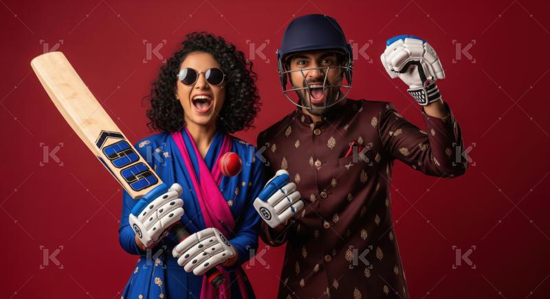 Indian Couple Joyfully Celebrates Cricket with Traditional Attir