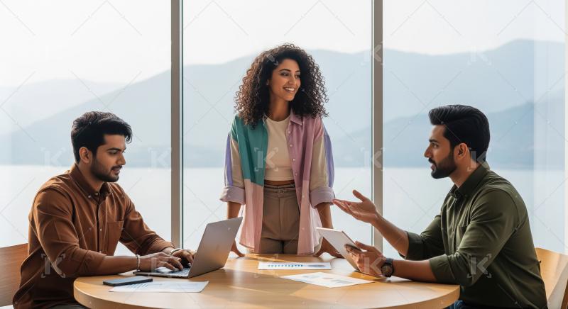 Young diverse professionals collaborate in a modern office meeti