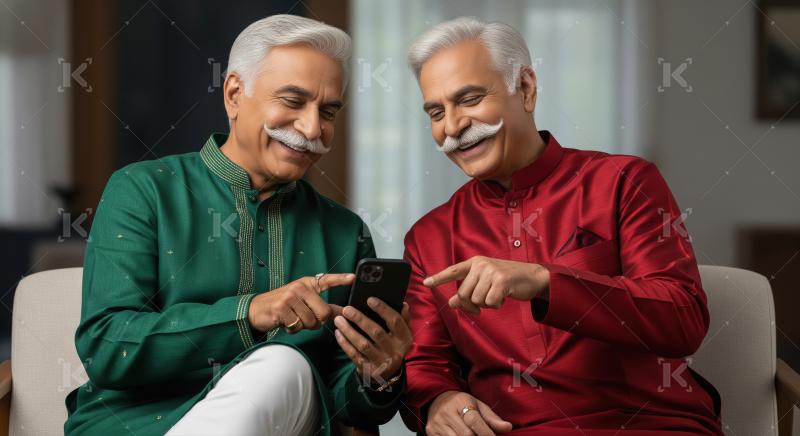 Happy Senior Indian Friends Sharing Smartphone Moment