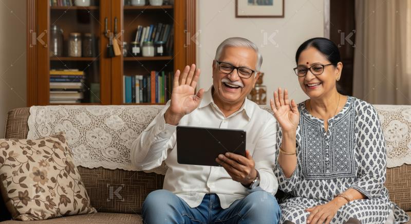 Happy Indian Senior Couple Enjoying Video Call on Tablet