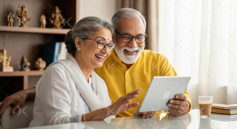 Happy Senior Indian Couple Enjoying Digital Tablet Together