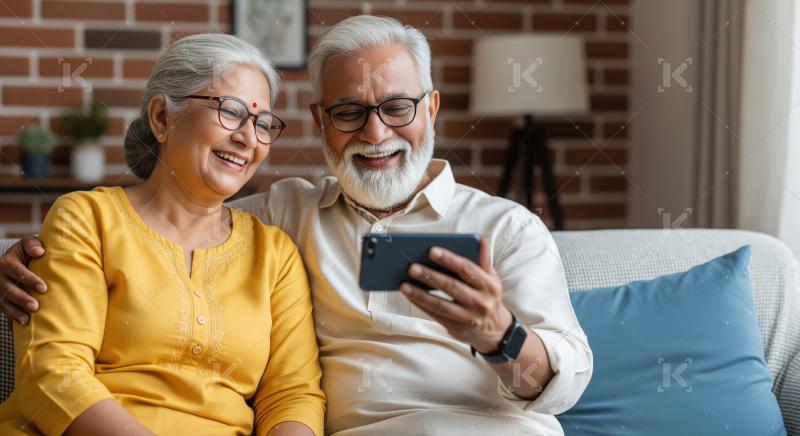 Happy Indian Senior Couple Enjoying Smartphone Content Together