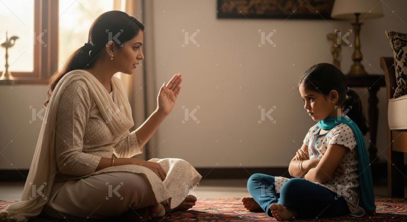 Indian Mother and Daughter Having a Serious Conversation at Home