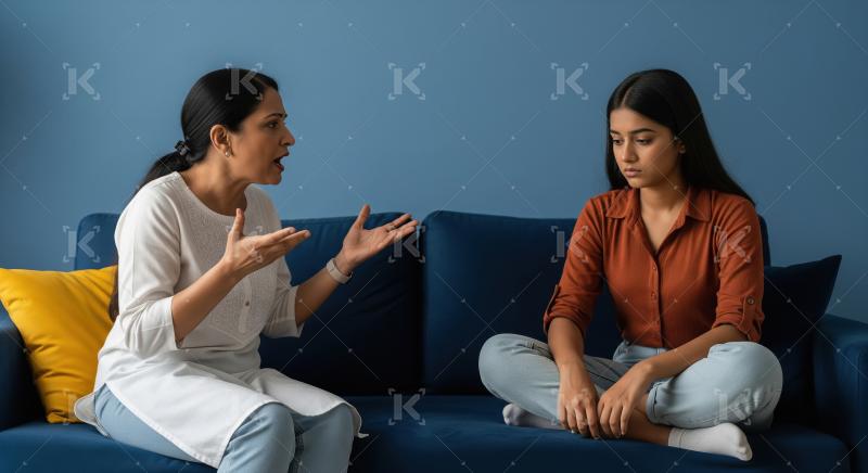Mother and daughter arguing, showing family conflict and tension