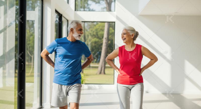 Happy Senior Indian Couple Exercising Together Indoors
