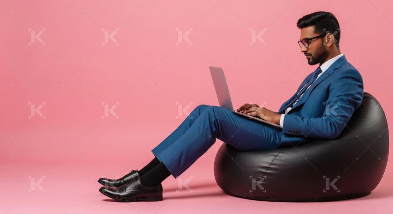 Relaxed Businessman Working on Laptop in Comfortable Setting