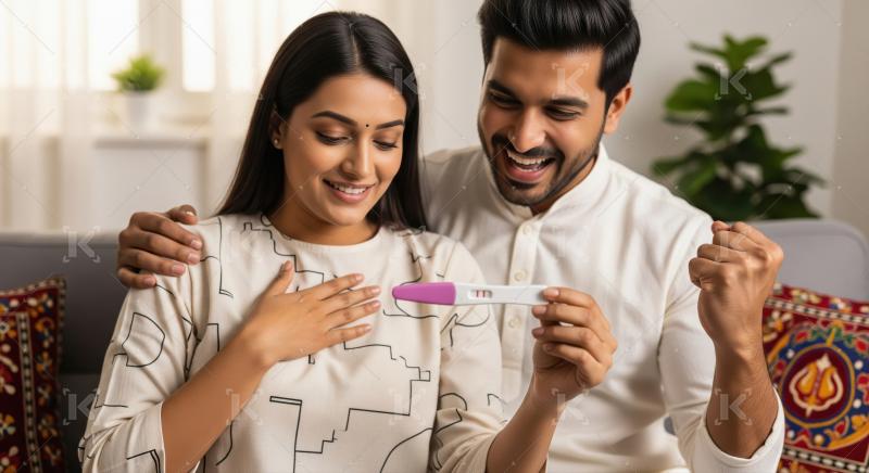 Joyful Indian Couple Celebrates Positive Pregnancy Test Result H