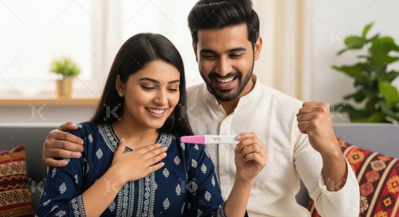 Joyful Indian Couple Celebrates Positive Pregnancy Test Result