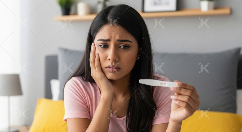 Worried Young Woman Holding Home Pregnancy Test Result