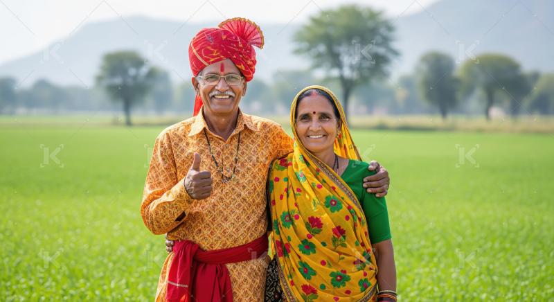Happy indian senior couple showing thumbs up together