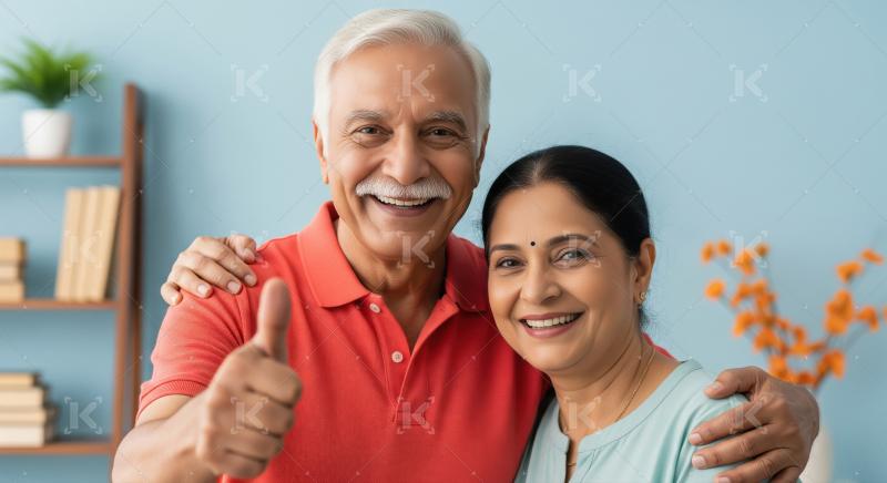 Happy indian senior couple showing thumbs up together