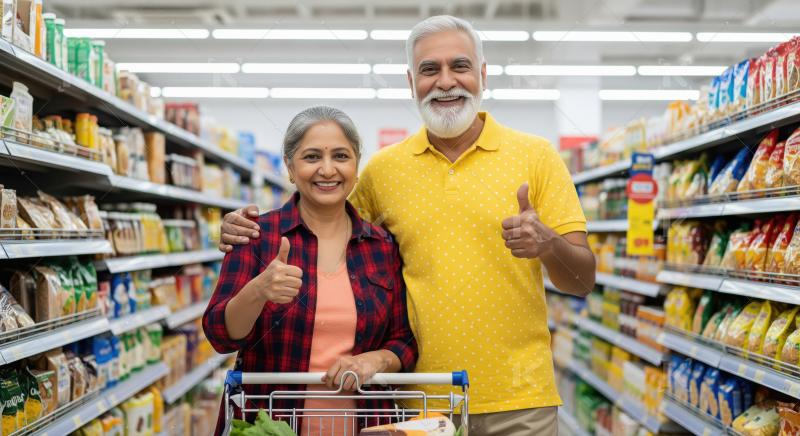 Happy indian senior couple showing thumbs up together
