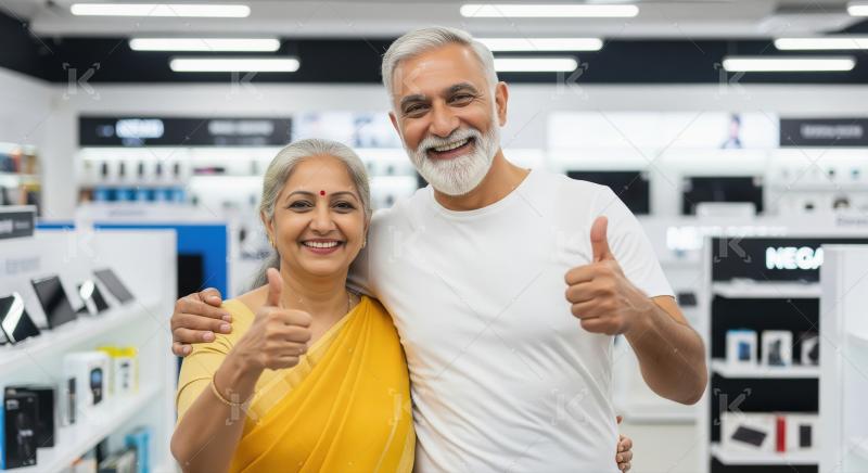 Happy indian senior couple showing thumbs up together