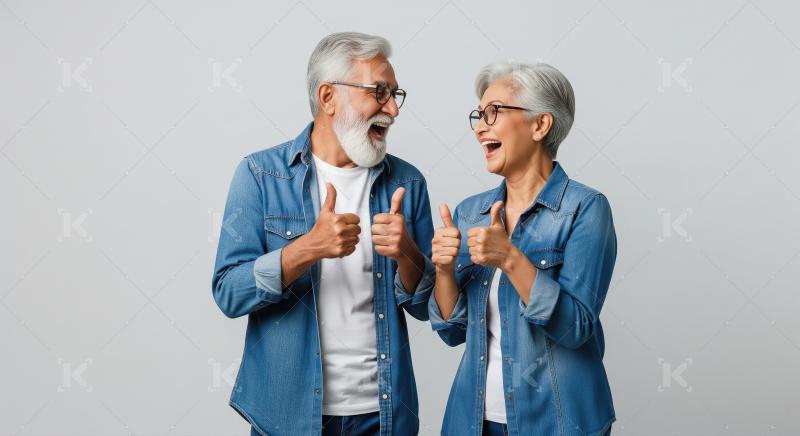 Happy indian senior couple showing thumbs up together