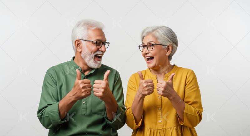 Happy indian senior couple showing thumbs up together