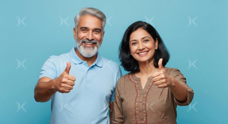 Happy indian senior couple showing thumbs up together