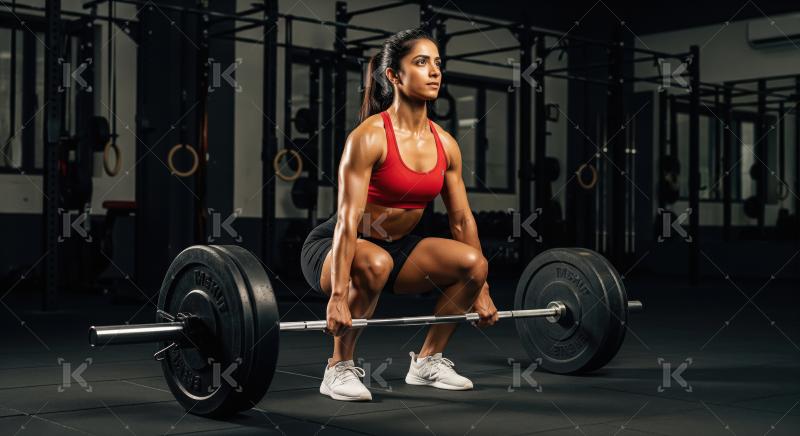 Young indian woman holding barbell in the gym