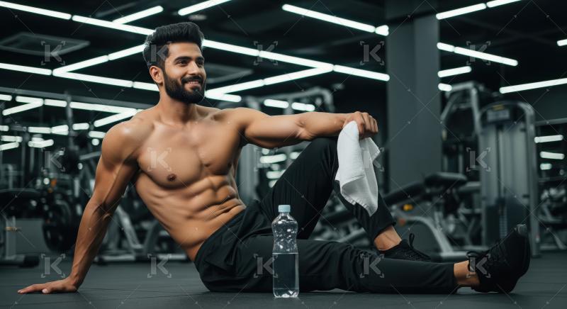 Young indian man doing workout in the gym