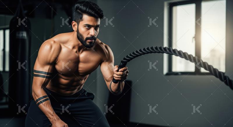 Young indian man doing workout in the gym