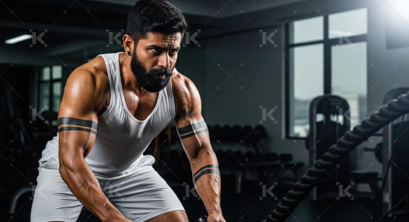 Young indian man doing workout in the gym