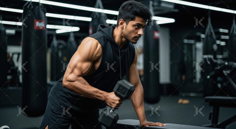 Young indian man doing workout in the gym