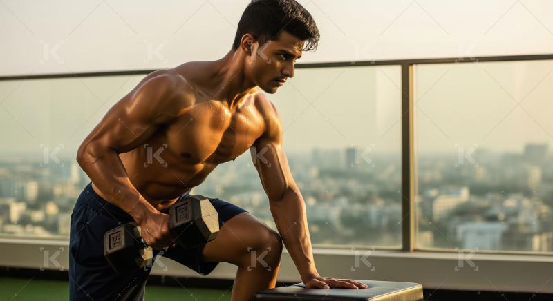 Young indian man doing workout in the gym