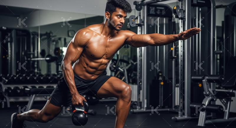 Young indian man doing workout in the gym
