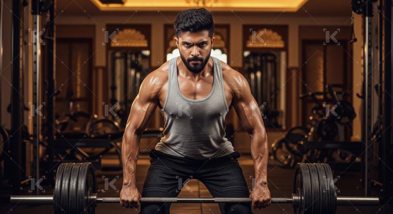 Young indian man doing workout in the gym