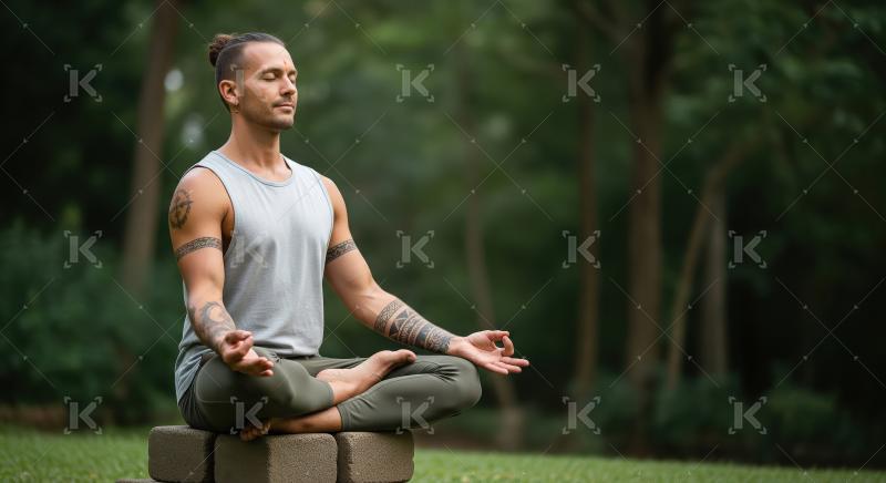 Young indian man doing yoga at park