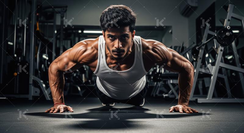 Young indian man doing workout in the gym
