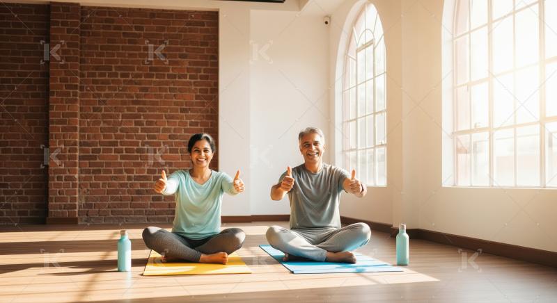Happy indian senior couple showing thumbs up together