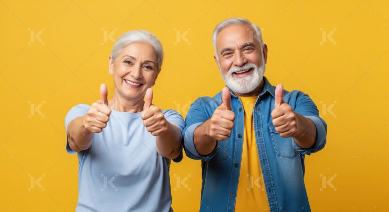 Happy indian senior couple showing thumbs up together