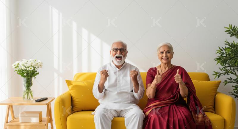Happy indian senior couple showing thumbs up together