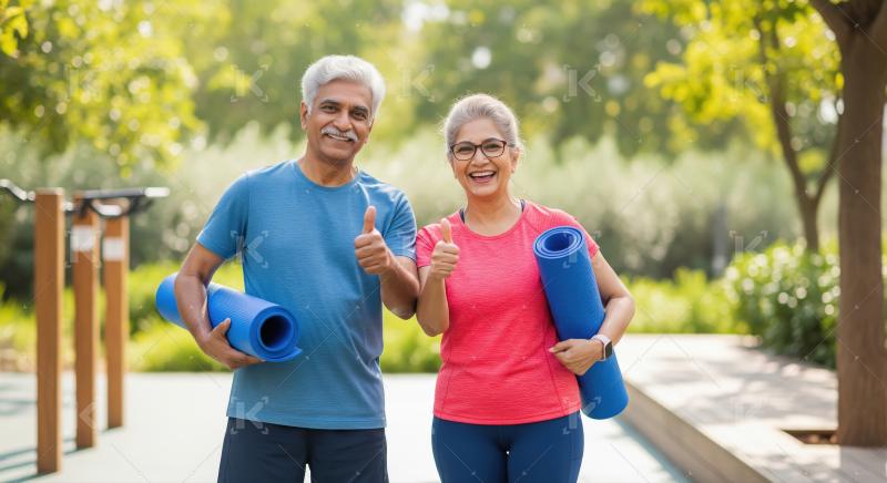 Happy indian senior couple showing thumbs up together