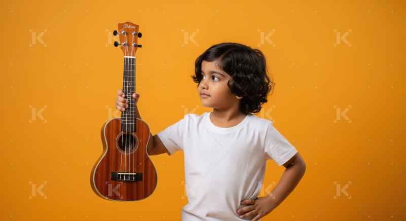 Happy indian boy playing guitar