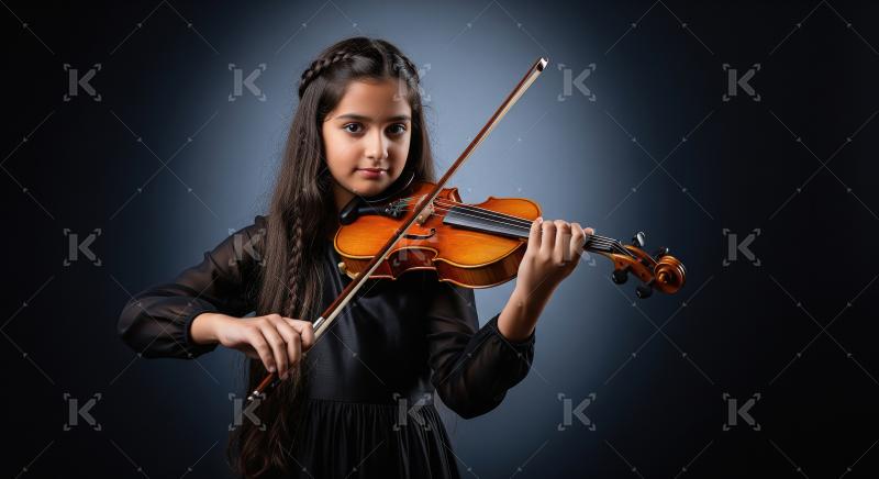 Happy indian girl playing violin