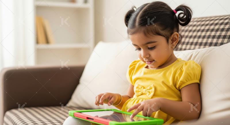 Happy little indian girl playing xylophone