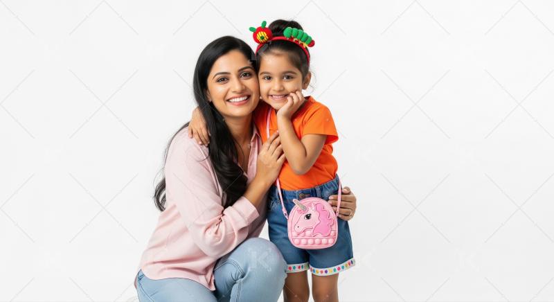 Young indian mother holding happy little daughter