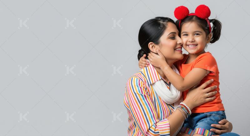 Young indian mother holding happy little daughter