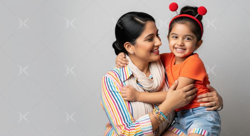 Young indian mother holding happy little daughter