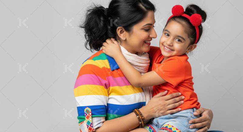 Young indian mother holding happy little daughter