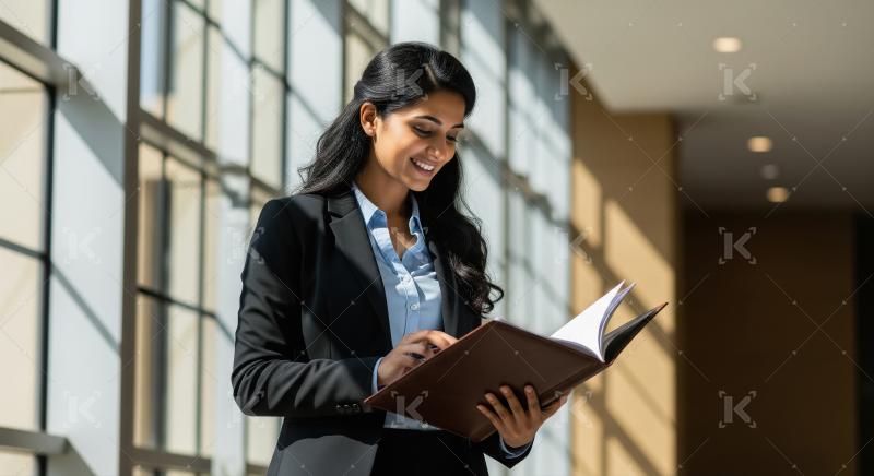 Confident indian businesswoman in a formal suit standing in a modern office