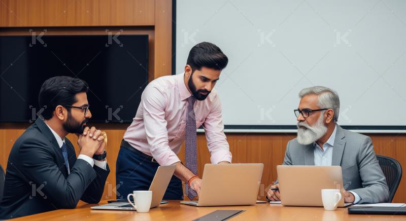 Happy indian businesspeople discussing together at office