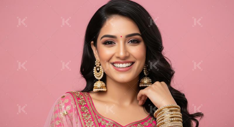 Young indian woman standing with long black stylish hair