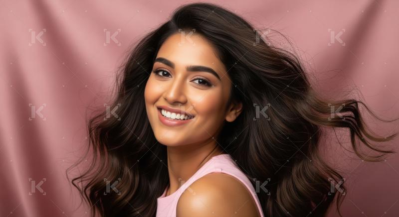 Young indian woman standing with long black stylish hair