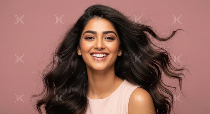 Young indian woman standing with long black stylish hair