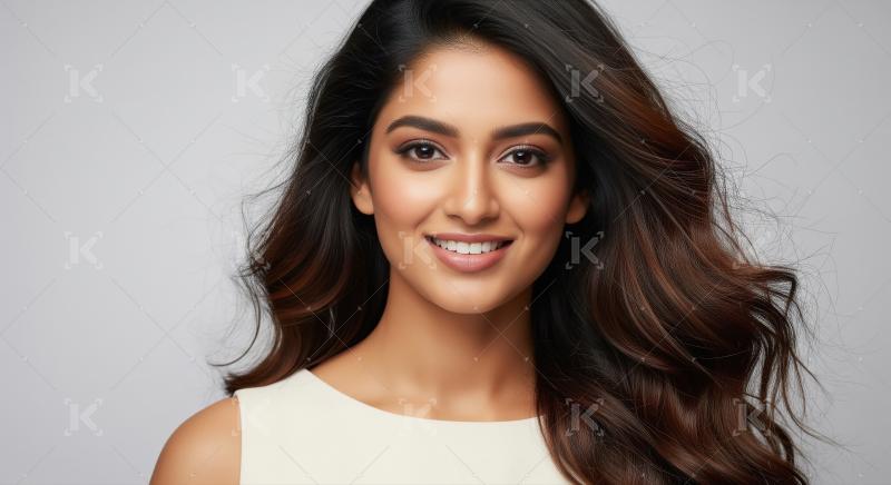 Young indian woman standing with long black stylish hair