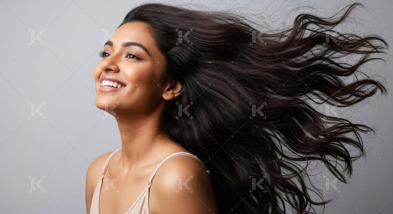 Young indian woman standing with long black stylish hair