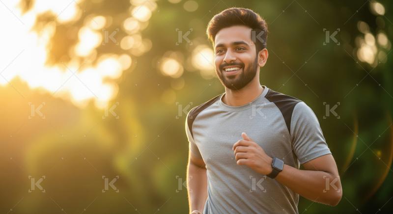 Young indian man goes for a morning run in a sunlit park